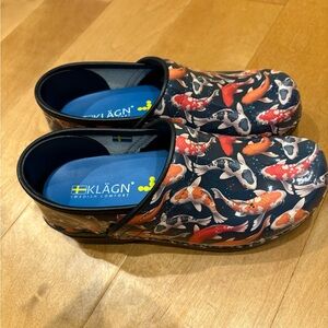Klagn PROFESSIONAL PLUS Fisk Leather Clogs koi fish sz 37 6.5 new